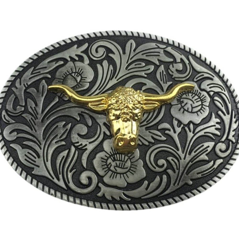 Belt Buckle American Cowboy Fashion Western 3D Engraved Cow Bull Head